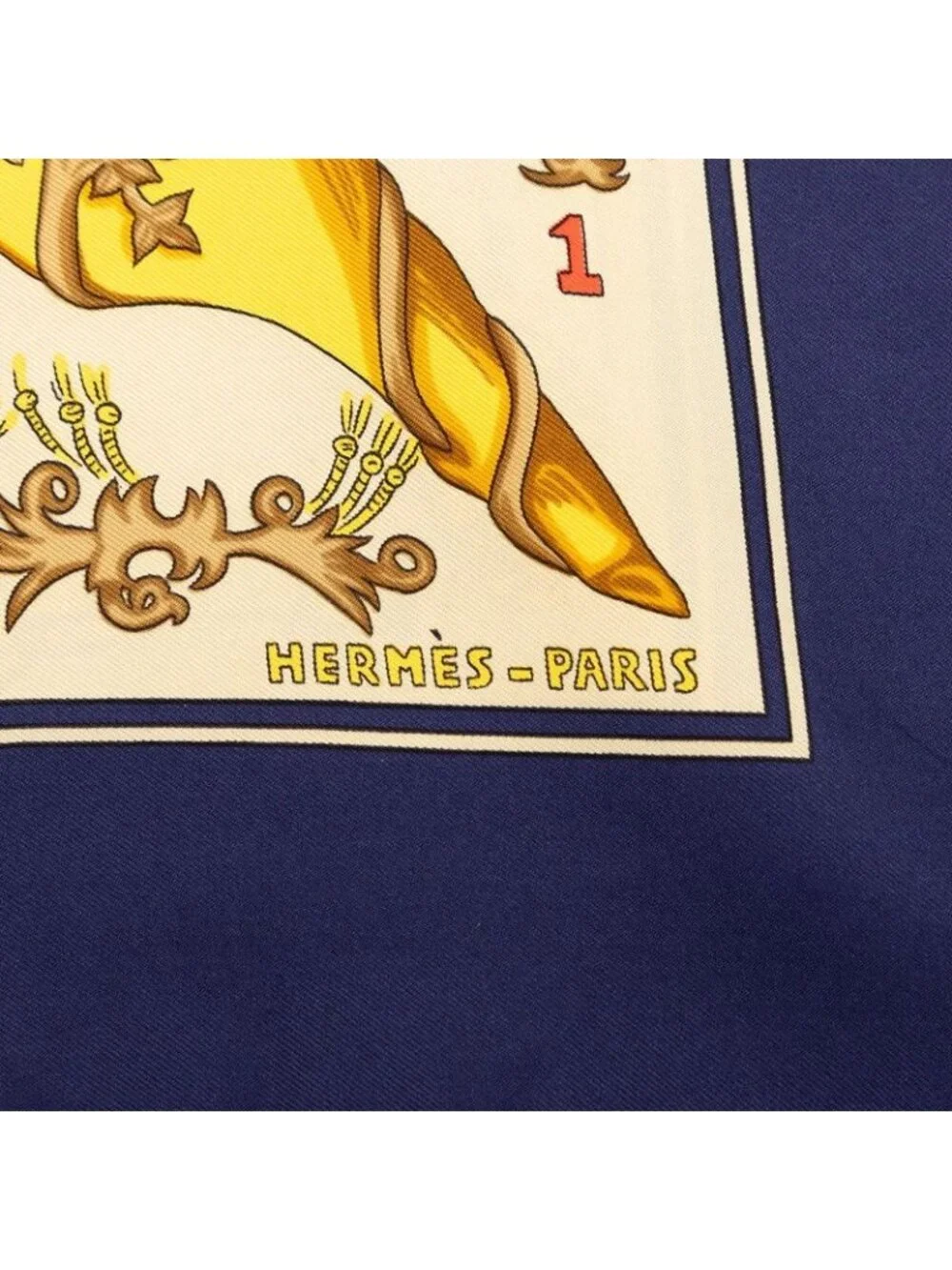 Hermes Carre 90 le Tarot Card Scarf Navy Multicolor Silk